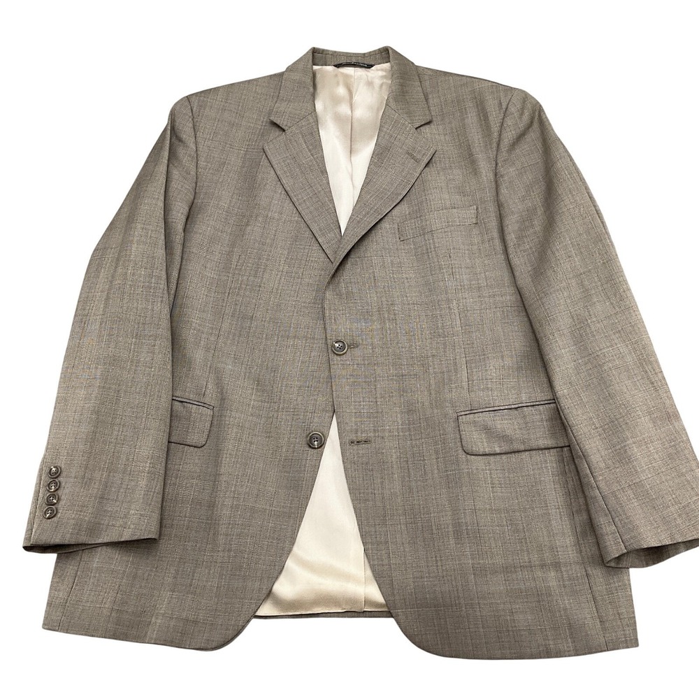 J. Victor Blazer Mens 44R Tan Brown Glen Plaid‎ Neutral Old Money Wool 2 Button